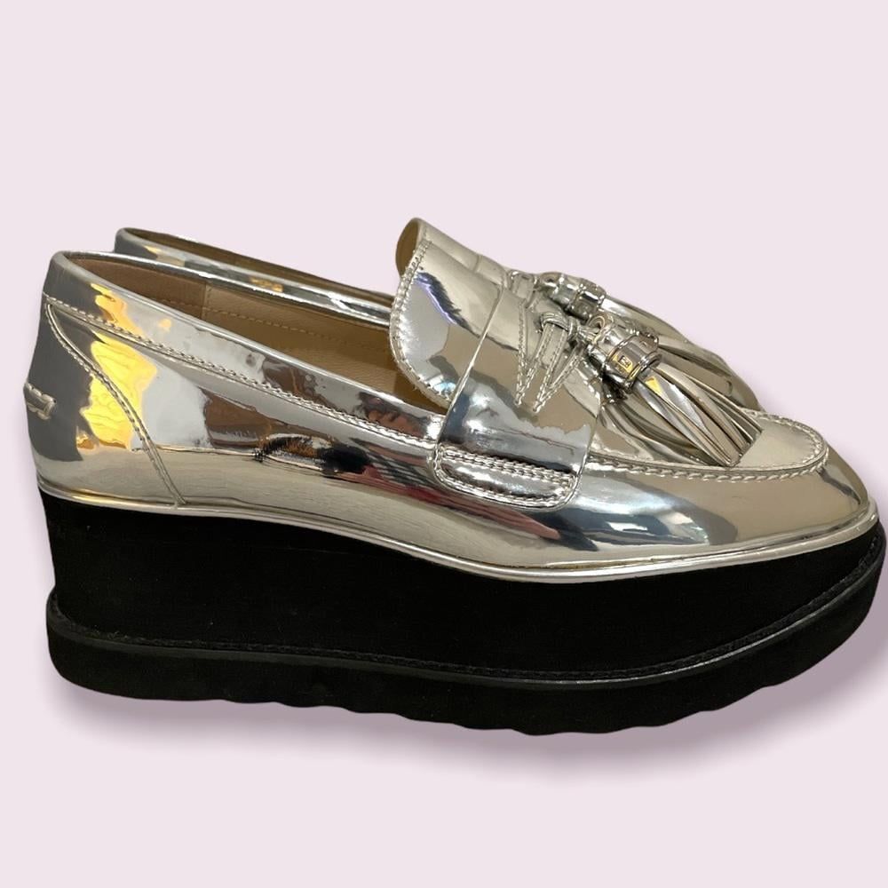 Stuart Weitzman Manilla silver Flatform Loafers SZ 6